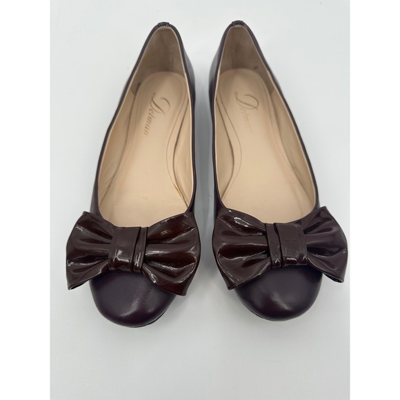 Delman Ballet Flats Brown Leather Bow Accent Slip On‎ Shoes - Picture 3 of 8